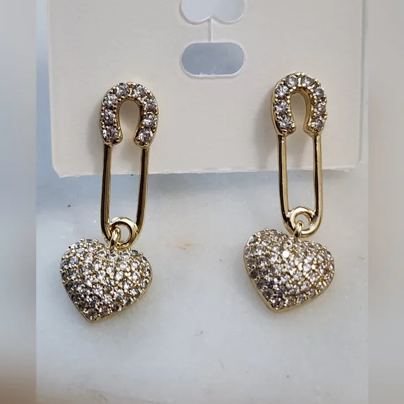 Gold Plated Heart Drop Earrings - Picture 3 of 5
